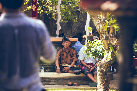 BALI, INDONESIA - APRIL 13, 2018: People on balinese wedding ceremony. Traditional wedding.のeditorial素材