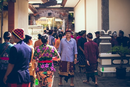 BALI, INDONESIA - APRIL 13, 2018: People on balinese wedding ceremony. Traditional wedding.のeditorial素材