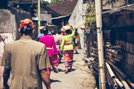 BALI, INDONESIA - APRIL 13, 2018: People on balinese wedding ceremony. Traditional wedding.のeditorial素材