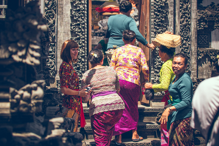 BALI, INDONESIA - APRIL 13, 2018: People on balinese wedding ceremony. Traditional wedding.のeditorial素材