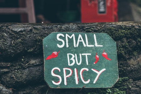 Small but spicy wooden plate in the jungle of Bali island.の写真素材