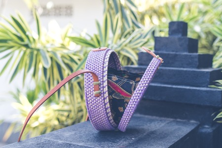 Natural organic handmade rattan handbag closeup.の写真素材