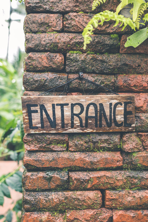 Entrance text in the jungle of Bali island.の写真素材