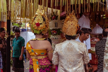 BALI, INDONESIA - JANUARY 2, 2019: People on a traditional balinese wedding ceremony.のeditorial素材