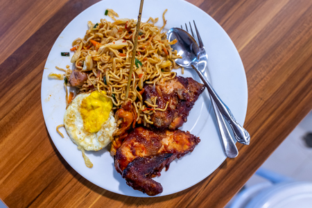 Mie goreng ayam. Traditional indonesian and balinese food. Fried noodle. Indonesian cuisine.の写真素材