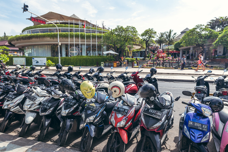 Bali, Indonesia - FEBRUARY 19, 2019: Motorbike parking in Kuta.のeditorial素材