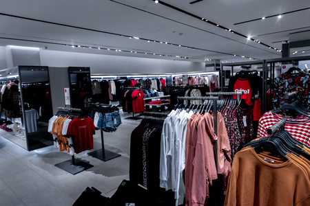 BALI, INDONESIA - FEBRUARY 19, 2019: Woman clothes in shopping mall. Women store. Bali island, Indonesia.のeditorial素材