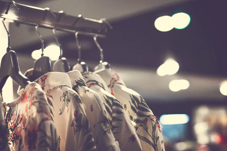 Women clothes in shopping mall. Fashion store. Fashion clothes. Women clothing.の写真素材
