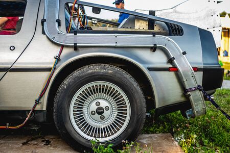 MOSCOW, RUSSIA - JULY 27, 2019: A futuristic design early for its time, the DeLorean starred in the film Back to the Future and remains popular with classic car enthusiasts.のeditorial素材