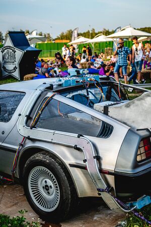 MOSCOW, RUSSIA - JULY 27, 2019: A futuristic design early for its time, the DeLorean starred in the film Back to the Future and remains popular with classic car enthusiasts.のeditorial素材