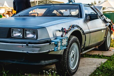 MOSCOW, RUSSIA - JULY 27, 2019: A futuristic design early for its time, the DeLorean starred in the film Back to the Future and remains popular with classic car enthusiasts.のeditorial素材