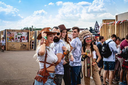 MOSCOW, RUSSIA - JULY 27, 2019: Cowboy woman at JohnCalliano hookah fest.