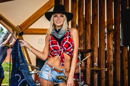 MOSCOW, RUSSIA - JULY 27, 2019: Go go dance outdoor. Young and sexy woman at JohnCalliano hookah fest.のeditorial素材
