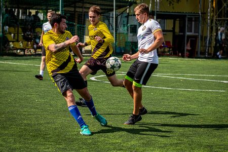 MOSCOW, RUSSIA - AUGUST 24, 2019: Soccer players in game. Amateur league in Moscow.のeditorial素材