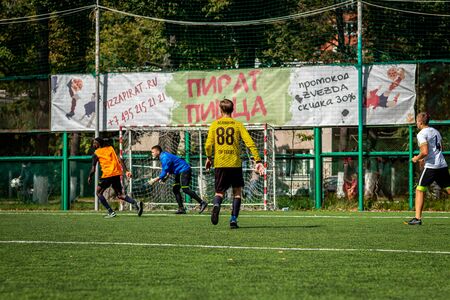 MOSCOW, RUSSIA - AUGUST 24, 2019: Soccer players in game. Amateur league in Moscow.のeditorial素材