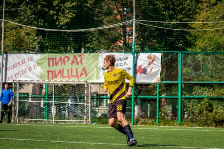 MOSCOW, RUSSIA - AUGUST 24, 2019: Soccer players in game. Amateur league in Moscow.のeditorial素材