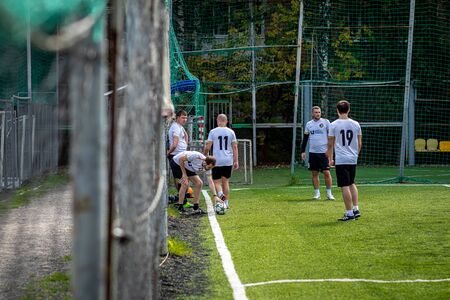 MOSCOW, RUSSIA - AUGUST 24, 2019: Soccer players in game. Amateur league in Moscow.のeditorial素材