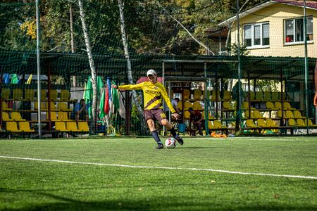 MOSCOW, RUSSIA - AUGUST 24, 2019: Soccer players in game. Amateur league in Moscow.のeditorial素材