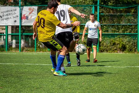 MOSCOW, RUSSIA - AUGUST 24, 2019: Soccer players in game. Amateur league in Moscow.のeditorial素材