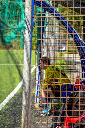 MOSCOW, RUSSIA - AUGUST 24, 2019: Soccer players in game. Amateur league in Moscow.のeditorial素材