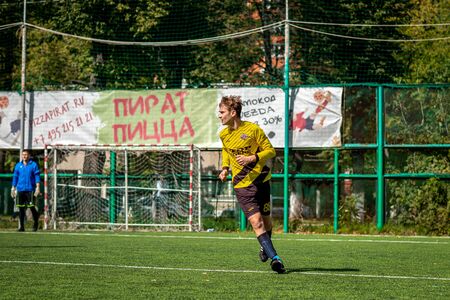 MOSCOW, RUSSIA - AUGUST 24, 2019: Soccer players in game. Amateur league in Moscow.のeditorial素材