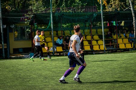 MOSCOW, RUSSIA - AUGUST 24, 2019: Soccer players in game. Amateur league in Moscow.のeditorial素材