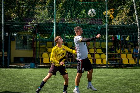 MOSCOW, RUSSIA - AUGUST 24, 2019: Soccer players in game. Amateur league in Moscow.のeditorial素材