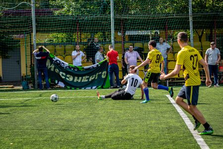 MOSCOW, RUSSIA - AUGUST 24, 2019: Soccer players in game. Amateur league in Moscow.のeditorial素材