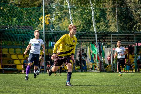 MOSCOW, RUSSIA - AUGUST 24, 2019: Soccer players in game. Amateur league in Moscow.のeditorial素材