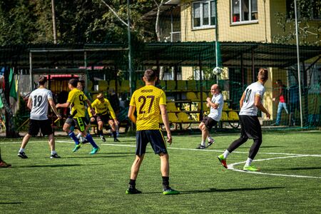 MOSCOW, RUSSIA - AUGUST 24, 2019: Soccer players in game. Amateur league in Moscow.のeditorial素材