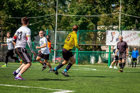 MOSCOW, RUSSIA - AUGUST 24, 2019: Soccer players in game. Amateur league in Moscow.のeditorial素材