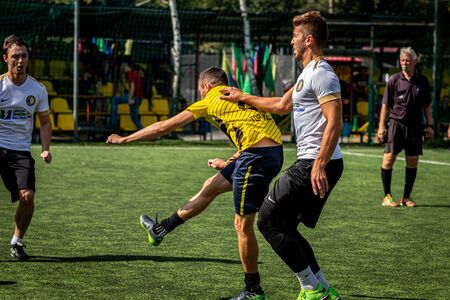 MOSCOW, RUSSIA - AUGUST 24, 2019: Soccer players in game. Amateur league in Moscow.のeditorial素材