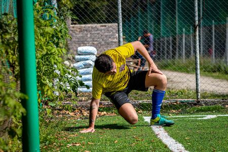 MOSCOW, RUSSIA - AUGUST 24, 2019: Soccer players in game. Amateur league in Moscow.のeditorial素材