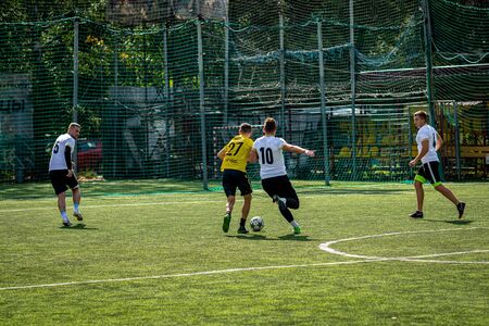 MOSCOW, RUSSIA - AUGUST 24, 2019: Soccer players in game. Amateur league in Moscow.のeditorial素材