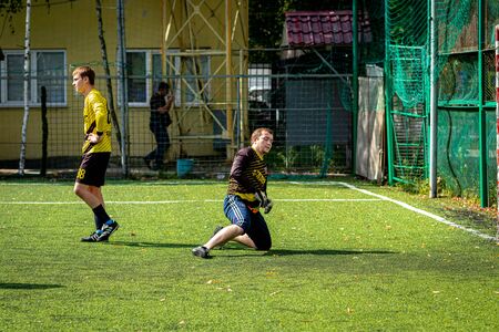 MOSCOW, RUSSIA - AUGUST 24, 2019: Soccer players in game. Amateur league in Moscow.のeditorial素材