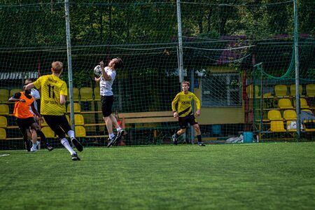 MOSCOW, RUSSIA - AUGUST 24, 2019: Soccer players in game. Amateur league in Moscow.のeditorial素材