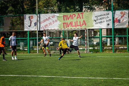 MOSCOW, RUSSIA - AUGUST 24, 2019: Soccer players in game. Amateur league in Moscow.のeditorial素材