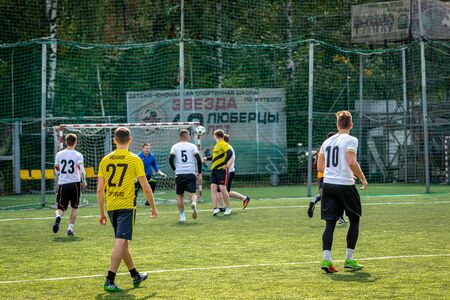 MOSCOW, RUSSIA - AUGUST 24, 2019: Soccer players in game. Amateur league in Moscow.のeditorial素材