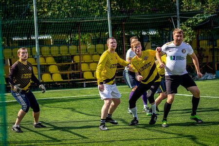 MOSCOW, RUSSIA - AUGUST 24, 2019: Soccer players in game. Amateur league in Moscow.のeditorial素材