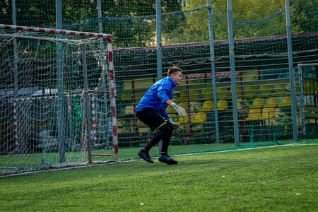 MOSCOW, RUSSIA - AUGUST 24, 2019: Soccer players in game. Amateur league in Moscow.のeditorial素材
