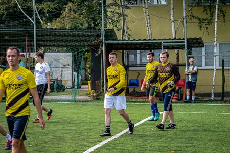 MOSCOW, RUSSIA - AUGUST 24, 2019: Soccer players in game. Amateur league in Moscow.のeditorial素材