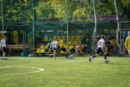 MOSCOW, RUSSIA - AUGUST 24, 2019: Soccer players in game. Amateur league in Moscow.のeditorial素材