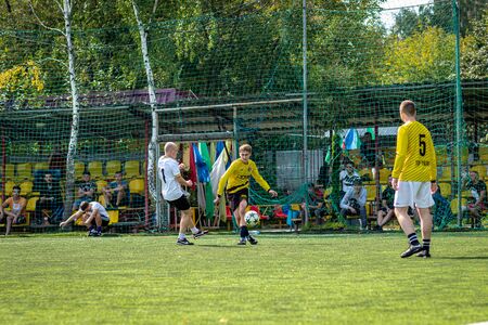 MOSCOW, RUSSIA - AUGUST 24, 2019: Soccer players in game. Amateur league in Moscow.のeditorial素材