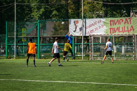 MOSCOW, RUSSIA - AUGUST 24, 2019: Soccer players in game. Amateur league in Moscow.のeditorial素材