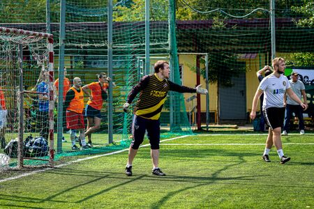 MOSCOW, RUSSIA - AUGUST 24, 2019: Soccer players in game. Amateur league in Moscow.のeditorial素材