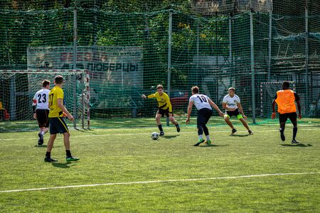 MOSCOW, RUSSIA - AUGUST 24, 2019: Soccer players in game. Amateur league in Moscow.のeditorial素材