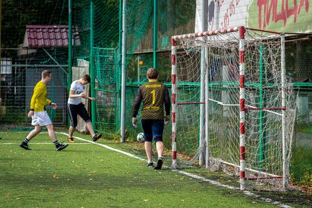 MOSCOW, RUSSIA - AUGUST 24, 2019: Soccer players in game. Amateur league in Moscow.のeditorial素材