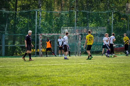 MOSCOW, RUSSIA - AUGUST 24, 2019: Soccer players in game. Amateur league in Moscow.のeditorial素材