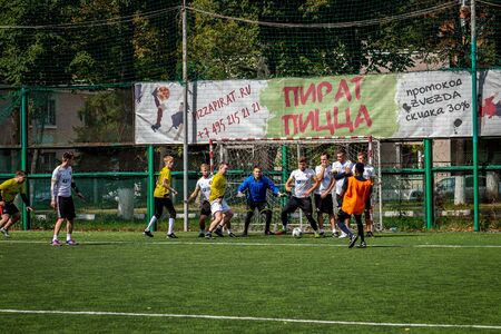 MOSCOW, RUSSIA - AUGUST 24, 2019: Soccer players in game. Amateur league in Moscow.のeditorial素材
