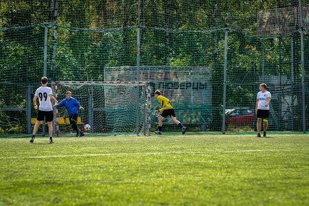 MOSCOW, RUSSIA - AUGUST 24, 2019: Soccer players in game. Amateur league in Moscow.のeditorial素材
